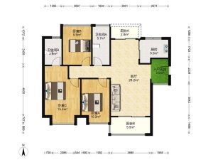 华发四季 3室2厅2卫104㎡_华发四季租房户型图片5